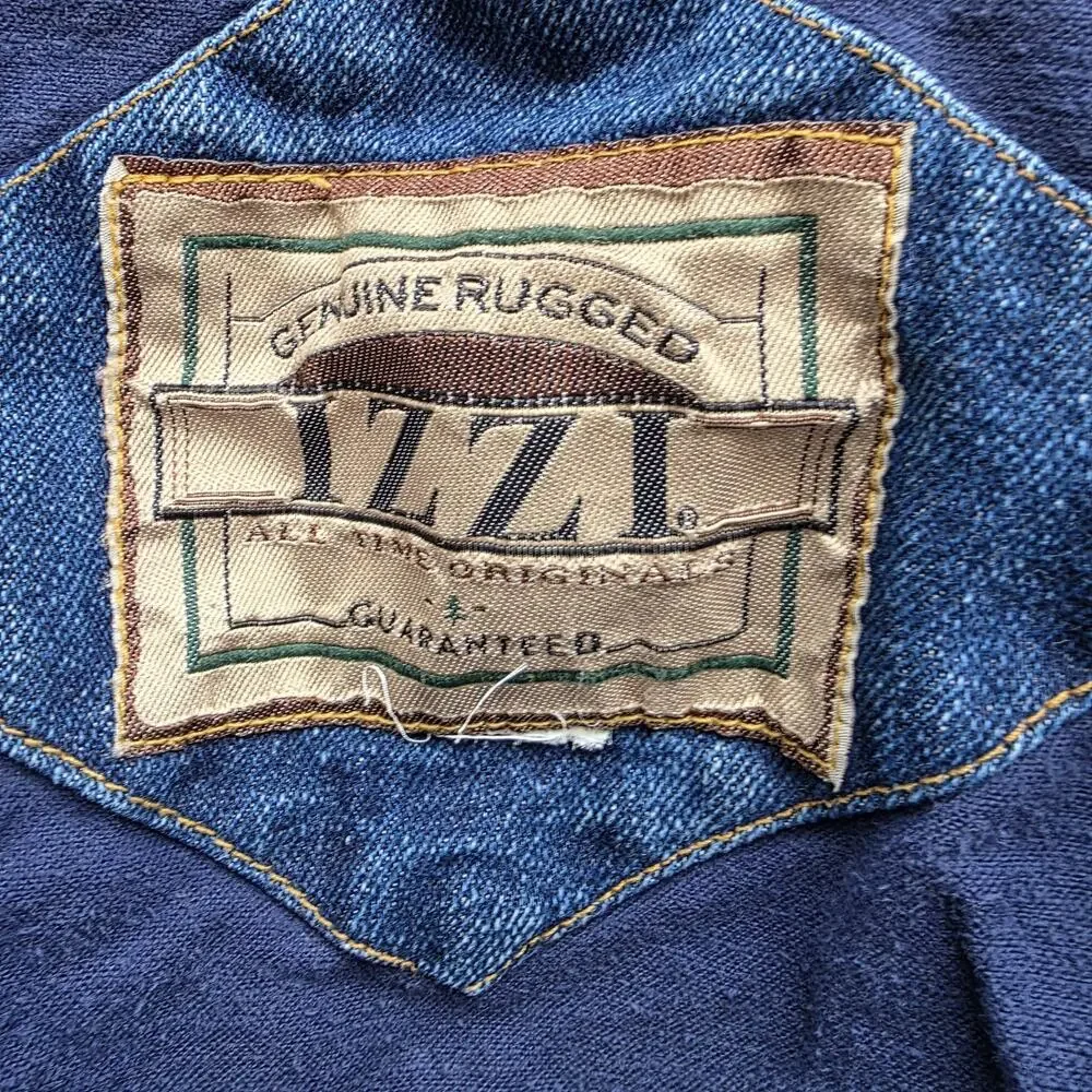 VTG 90s Izzi Western Denim Jacket Southwest Aztec Geometric Patchwork Oversize L - Picture 8 of 12